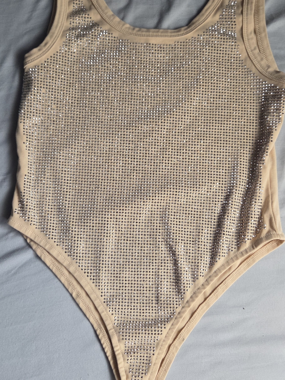 Embellished Nude Rhinestone Bandeau Bodysuit